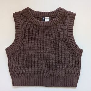 H&M Divided Brown Knit Sweater Vest‎ Women's Small Cropped Sleeveless Top Y2k